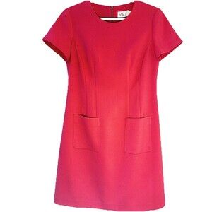 Eliza J Pink Shift Dress Gold Zip Back Pockets Size 8 Petite Work Event Wedding